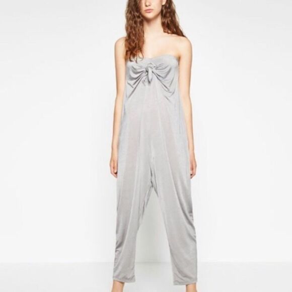 Zara silver strapless jumpsuit - Picture 1 of 7